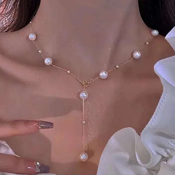 Luxury Double Layer Pearl Necklace with Crystal Pendant Choker Gift