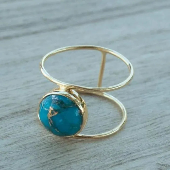 Bohemian Large Round Turquoise Stone Zinc Alloy Ring for Women Vintage Boho Band