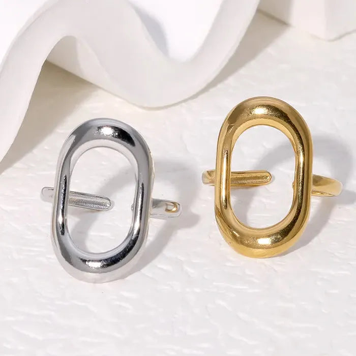 Stainless Steel Hollow Out Gold Color Geometric Resizable Ring for Women