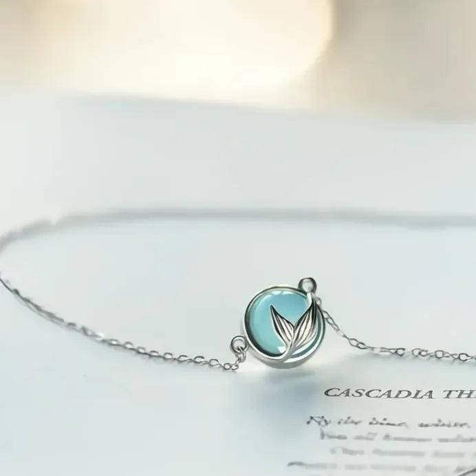 Trendy Geometric Mermaid Tail Pendant Necklace with Blue Stone Gift