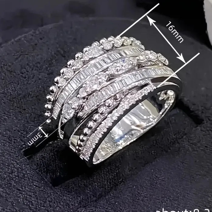 Multi-layer Wide Cocktail Ring for Women Brass Cubic Zirconia Wedding Jewelry