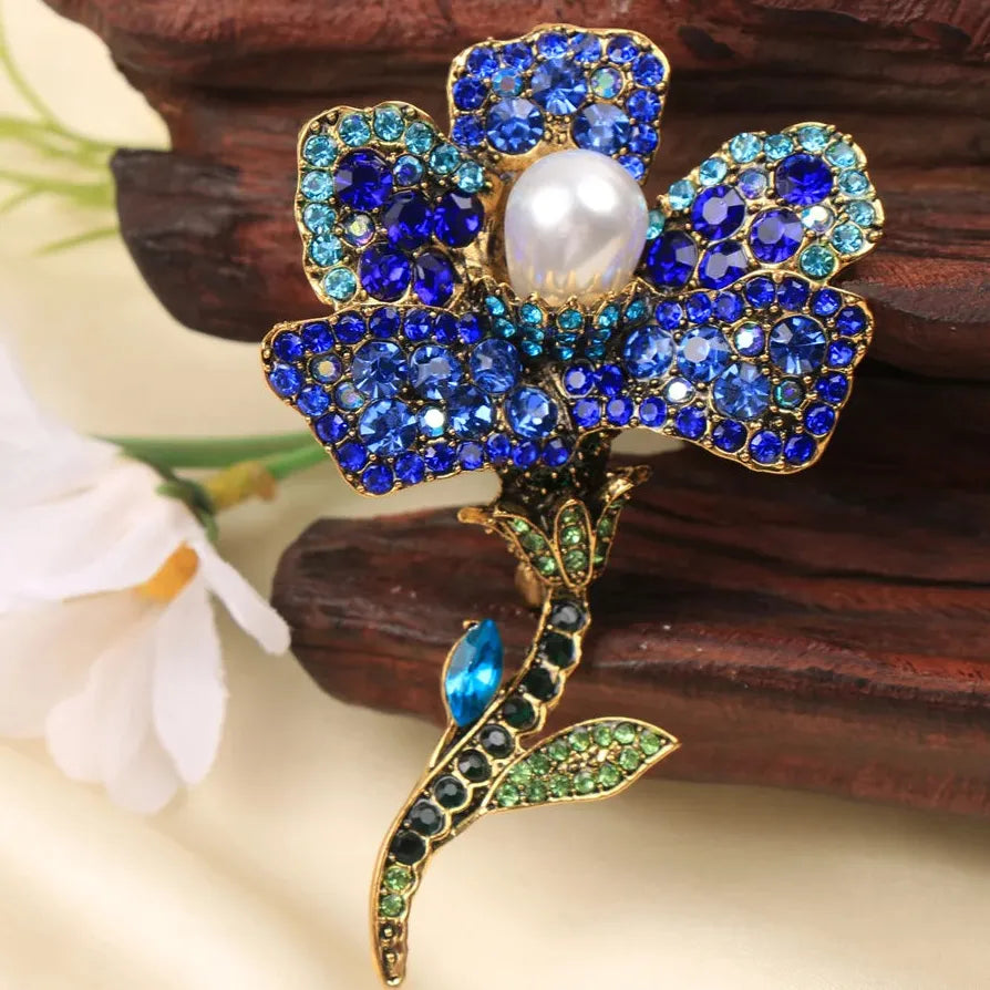 Classic Blue Roses Brooch Pin Jewelry Wedding Gift for Men Women