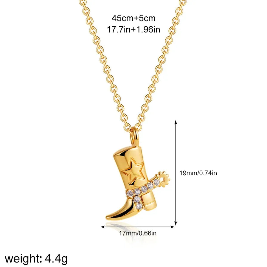Vintage Cowgirl Zircon Star Pendant Necklace 18K Gold Plated Stainless Steel Choker Jewelry
