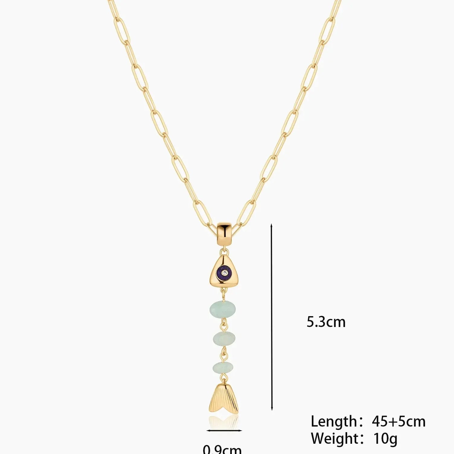 18k Gold Plated Stainless Steel Fishbone Pendant Necklace Featuring White Opal Charm for Women