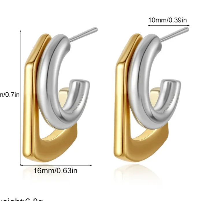 Gold Plated Double-Layer Chunky O-Shaped Hoop Earrings CZ Zircon Punk Jewelry