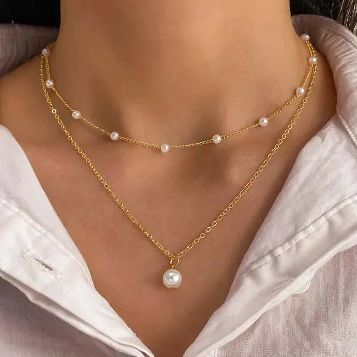 2026 Gold Pearl Choker Necklace for Women Double Layer Fashion Jewelry Gift