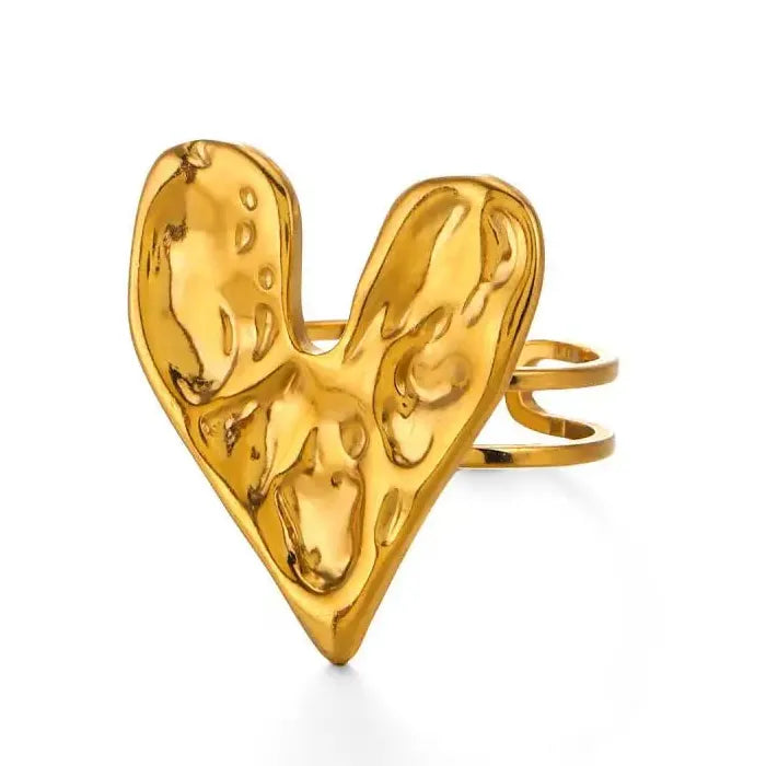 18K Gold Color Stainless Steel Heart Pattern Double Thin Ring Women Jewelry