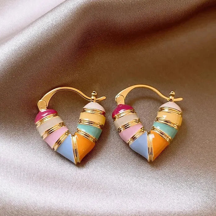 2024 Korean Women’s Heart Hoop Earrings Gold Plated Copper Jewelry Gift
