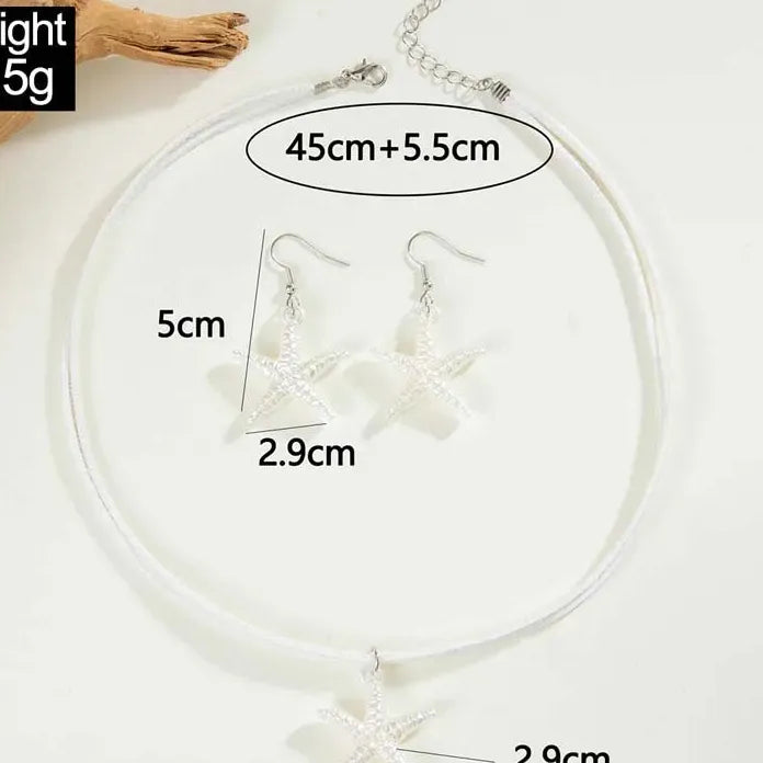 Bohemian White Starfish Pendant Necklace and Earring Set for Women Gifts