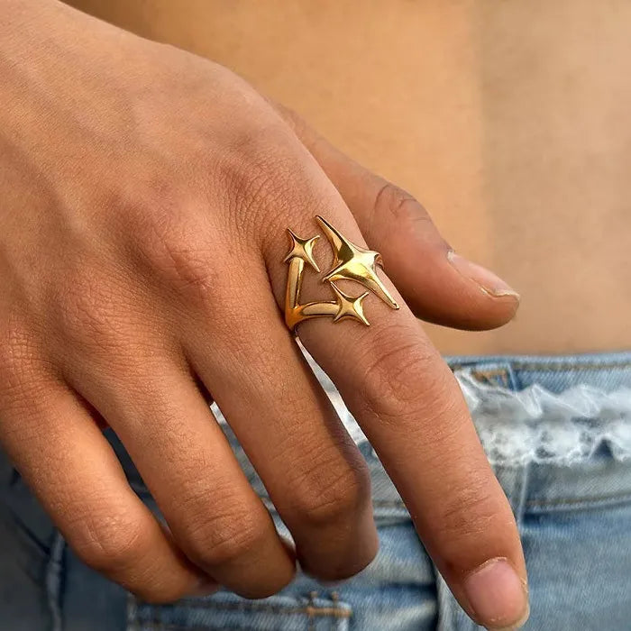 Adjustable Gold Star Stainless Steel Ring for Women Thin Fashion Jewelry