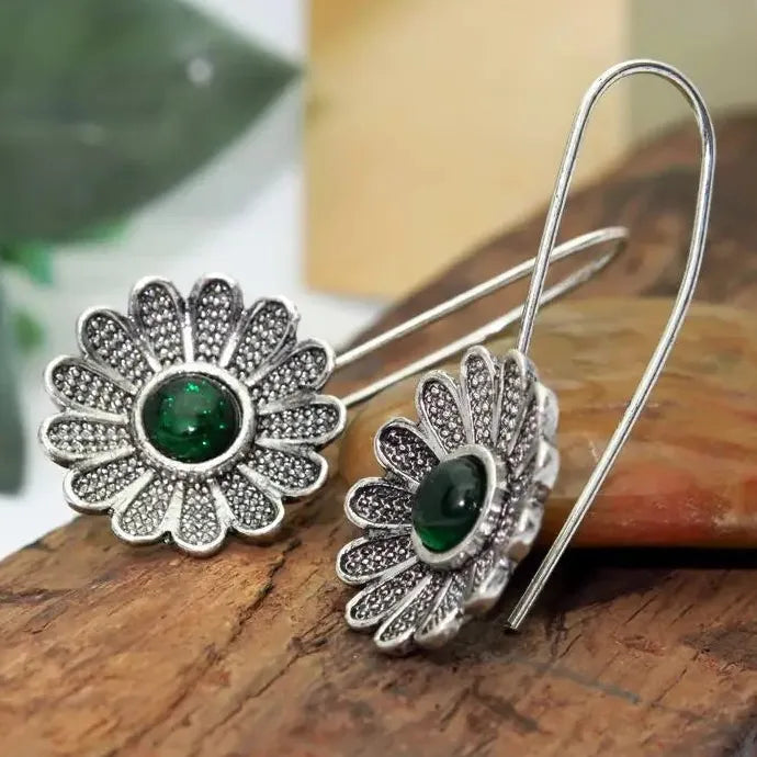 Vintage Green Flower Drop Earrings for Women Zinc Alloy Jewelry New Custom