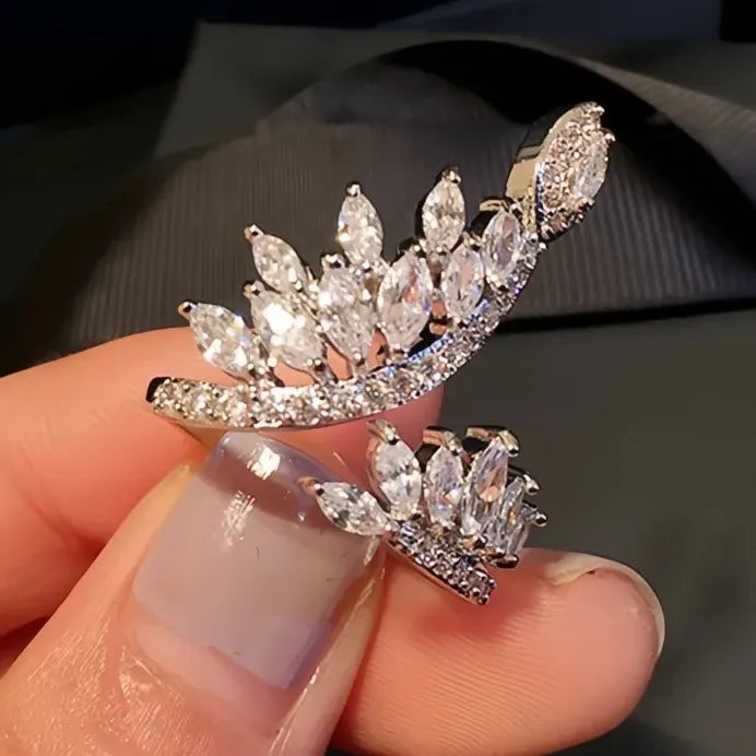 Adjustable Brass Wedding Band Ring for Women with Marquise Cubic Zirconia