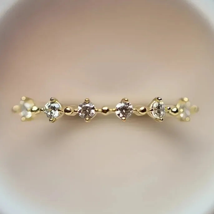 Dazzling Small Cubic Zirconia Women’s Gold Color Minimalist Thin Band Statement Ring Jewelry