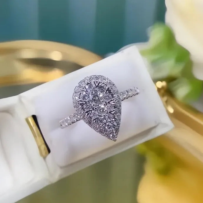 Pear Shaped Silver Color Cubic Zirconia Wedding Ring for Women Brass Jewelry
