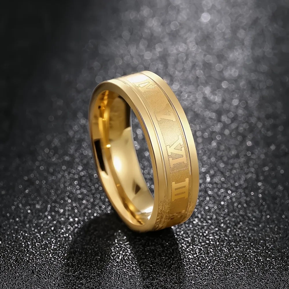 Vintage Roman Numerals Men Stainless Steel Rings Set, Fashion Simple Geometric Jewelry Gift