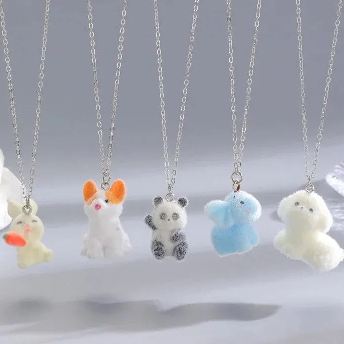 Adjustable Resin Animal Pendant Necklace for Women Panda Dog Elephant Rabbit Gift