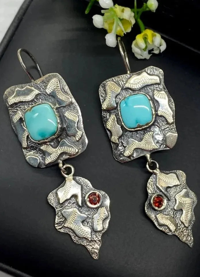 Irregular Geometric Long Pendant Drop Earrings Tribal Turquoise Zinc Alloy Jewelry