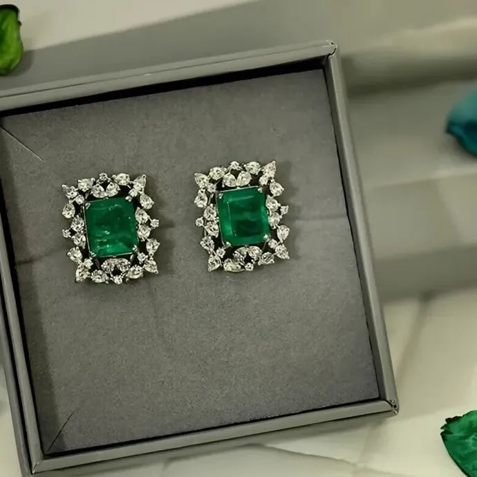 Women's Green Geometric Cubic Zirconia Stud Earrings Copper Alloy Jewelry