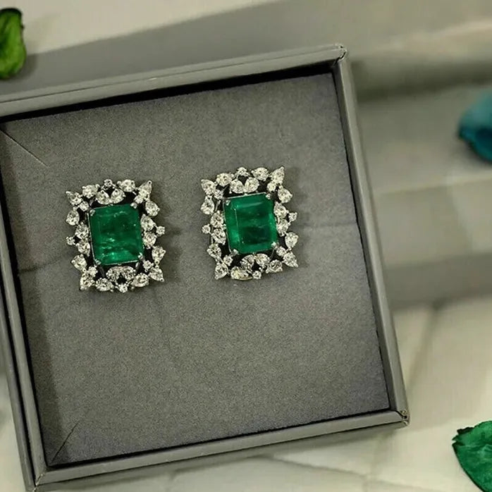Brass Geometric Cubic Zirconia Stud Earrings Elegant Women's Jewelry