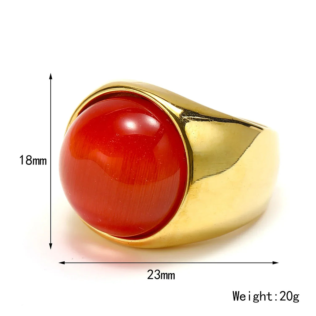 18K Gold Plated Stainless Steel Opal Ring Chunky Geometric Wedding Band Hypoallergenic