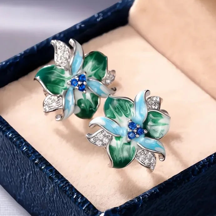 Bohemia Geometric Enamel Flower Hoop Earrings for Women Copper Alloy