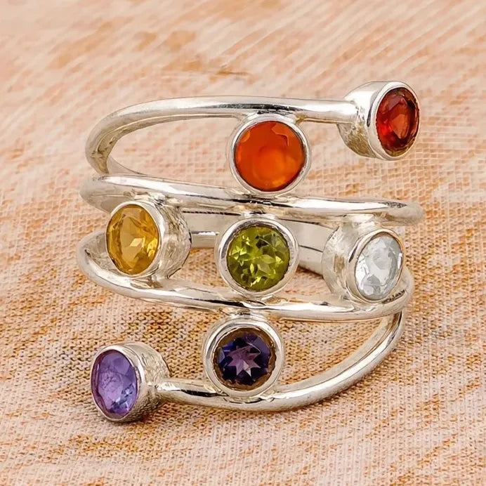 Colorful CZ Multi-layer Geometric Brass Rings for Women Party Accessory