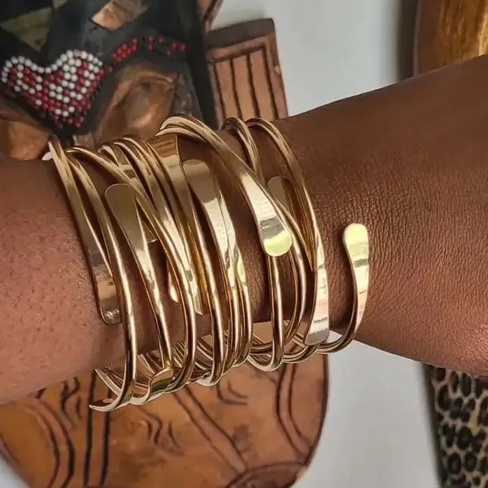 Punk Gold Color Adjustable Cuff Bracelet for Men Women Trendy Jewelry