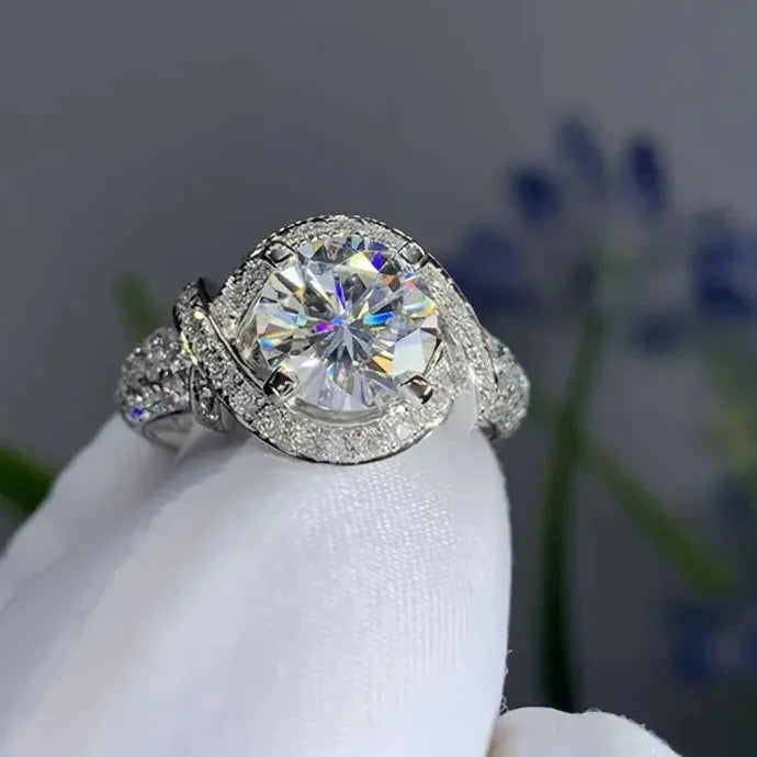 Elegant Silver Plated Promise Ring with Paved Zirconia, Acrylic Zinc Alloy Gift