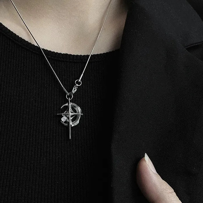 Galaxy Star Pendant Necklace Y2K Punk Clavicle Chain for Women Men