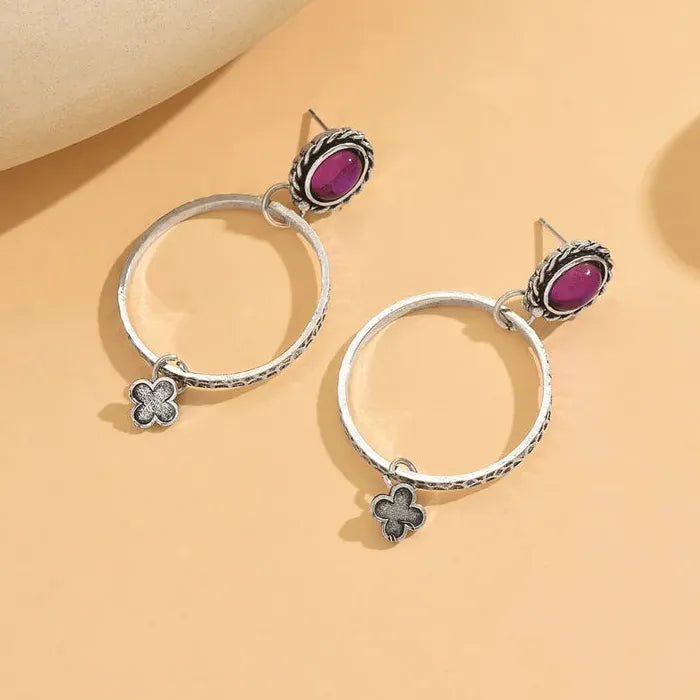 Retro Bohemian Purple Synthetic Stone Drop Earrings Zinc Alloy Women Jewelry
