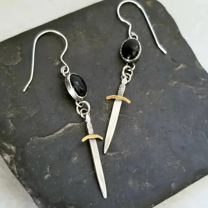 Retro Neutral Sword Pendant Drop Earrings Gothic Zinc Alloy Halloween Jewelry