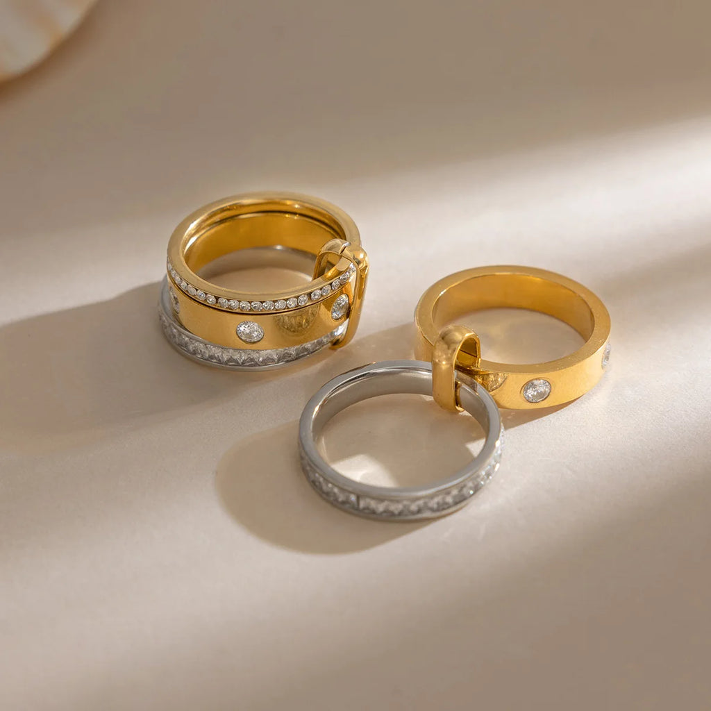 18K Gold Plated Stainless Steel Geometric Stackable Rings for Women Minimalist Jewelry