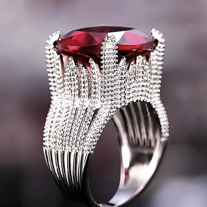 Geometric Red Cubic Zirconia Brass Wedding Ring for Women Gift Luxury