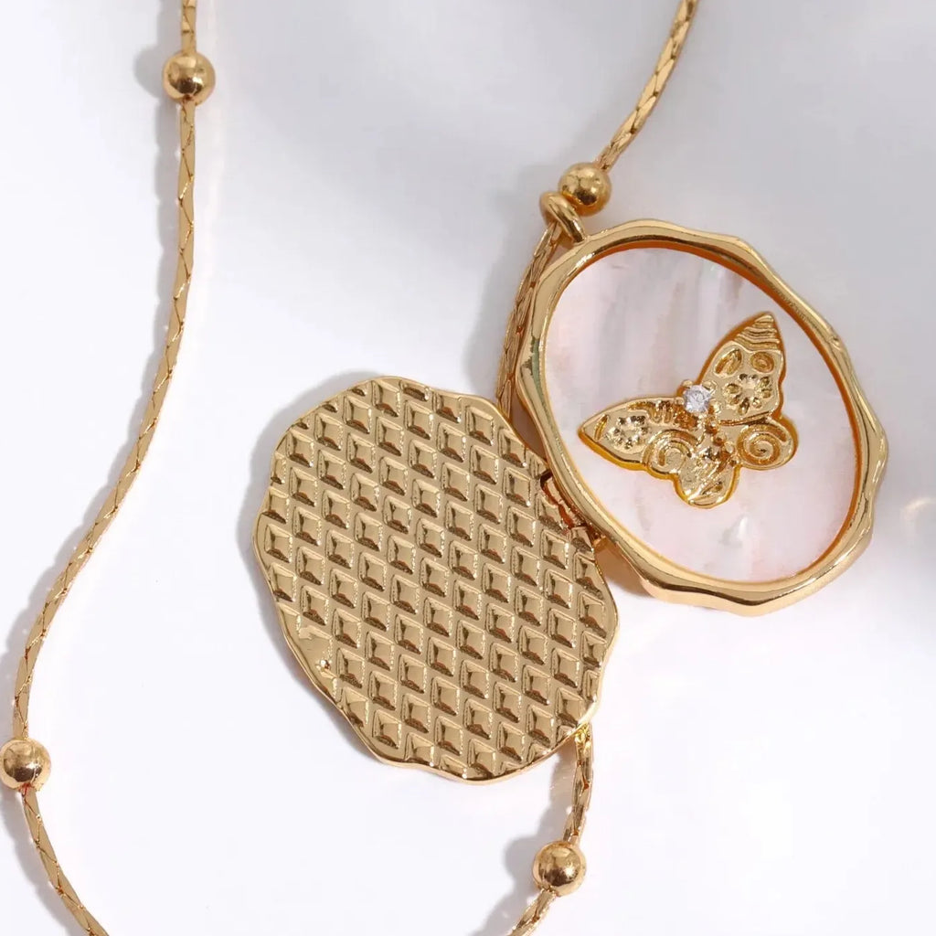 18K Gold Plated Butterfly Pendant Necklace Women Vintage Zircon Choker Jewelry