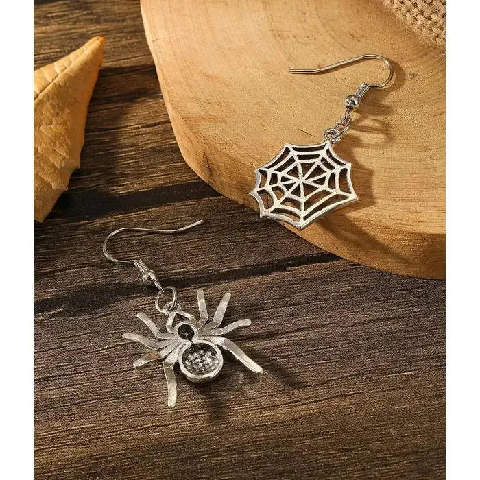 Vintage Gothic Zinc Alloy Spider Web Drop Earrings Halloween Gift Women Jewelry