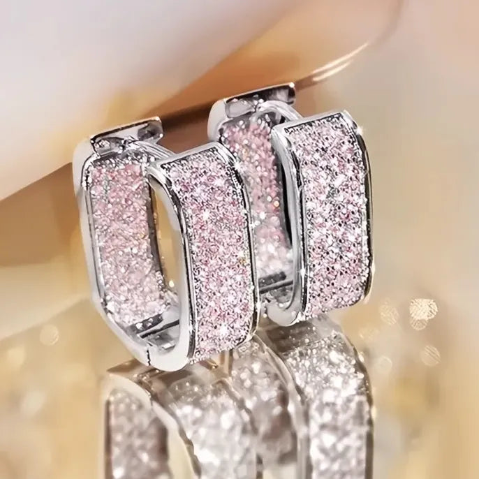 Bling Bling Cubic Zirconia Hoop Earrings for Women Luxury Gold Silver Fashion Jewelry