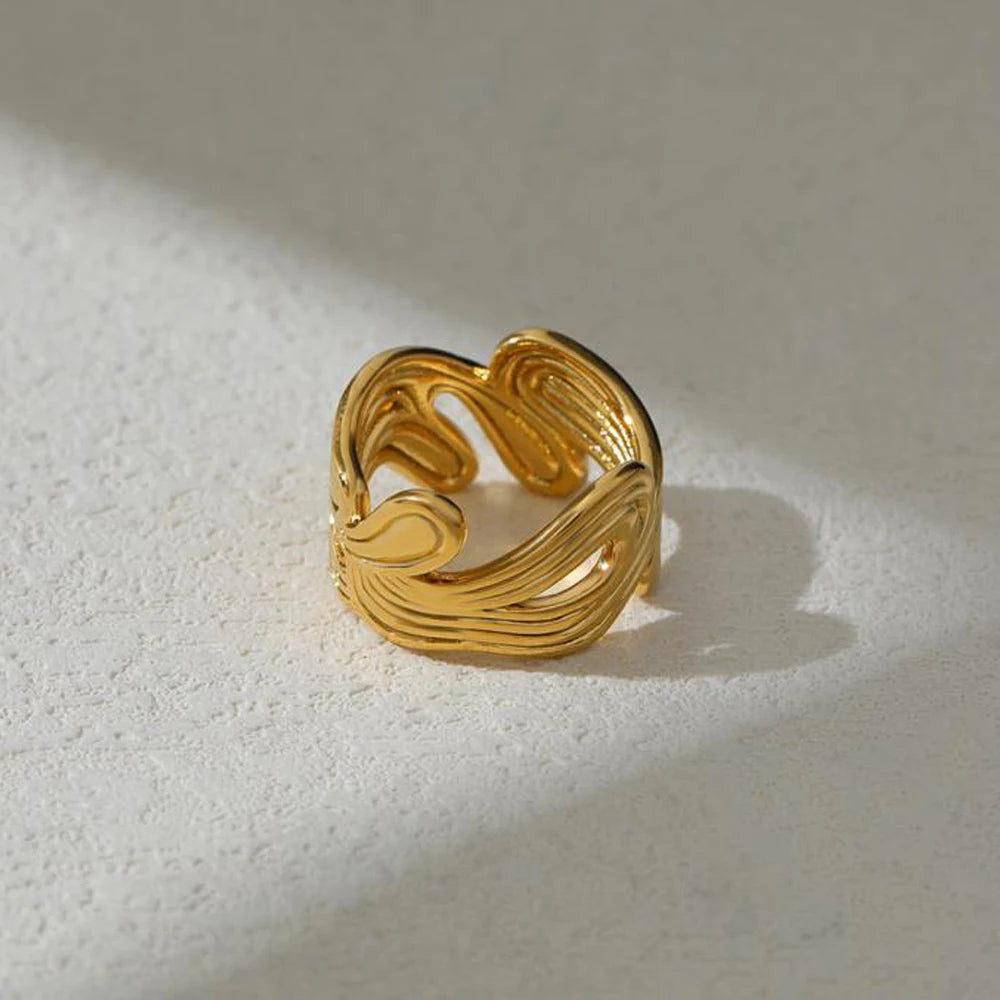 Gold Color Stainless Steel Multi Layer Geometric Ring for Women Wedding Gift 2025