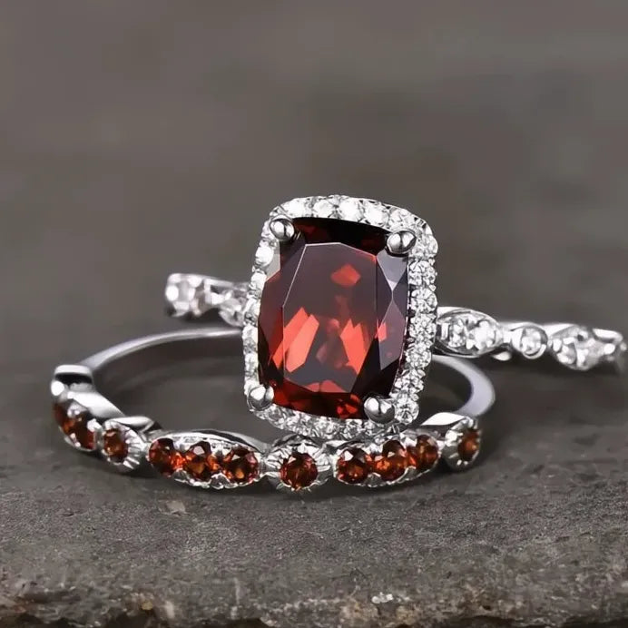 Brass Red CZ Bridal Wedding Engagement Ring Set Jewelry Collection