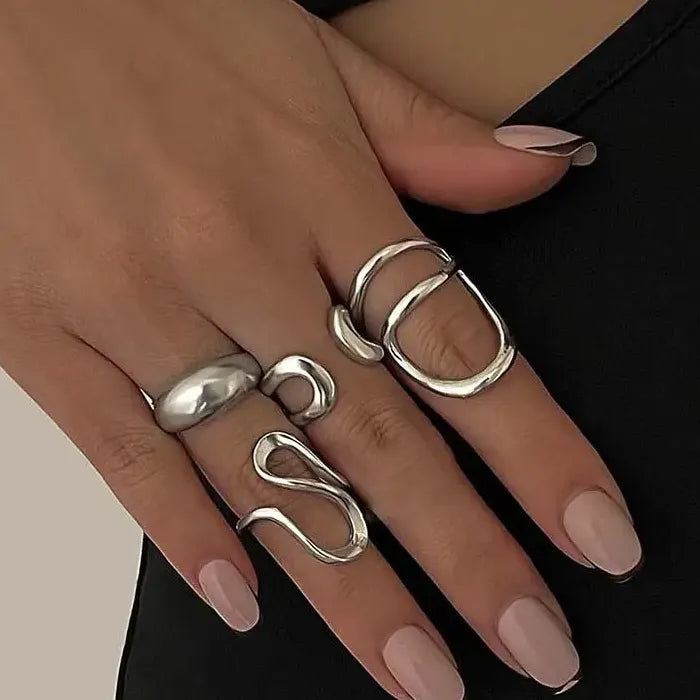 4Pcs Vintage Geometric Open C Shape Ring Set for Women Fashion Jewelry