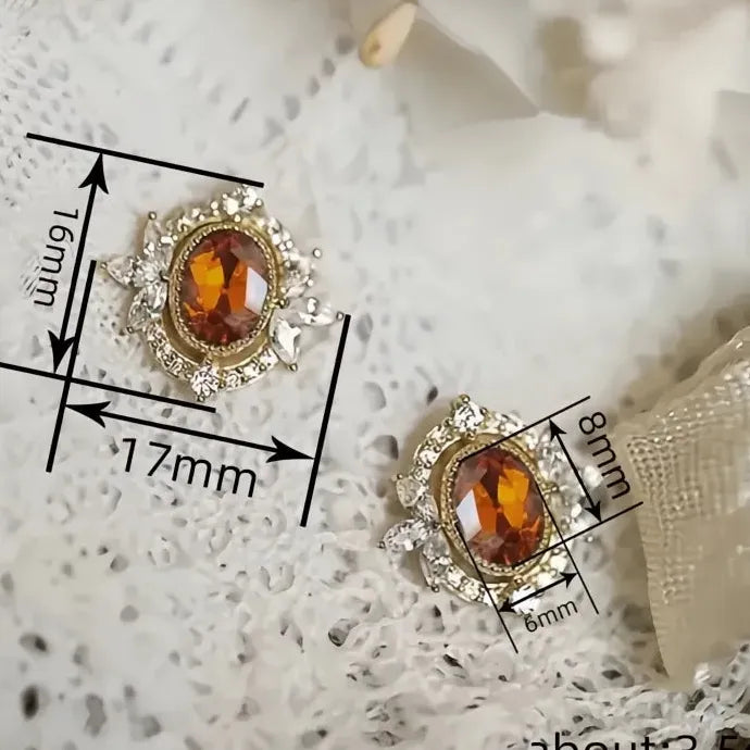 Gold Geometric Cubic Zirconia Stud Earrings Copper Alloy Luxury Wedding Jewelry