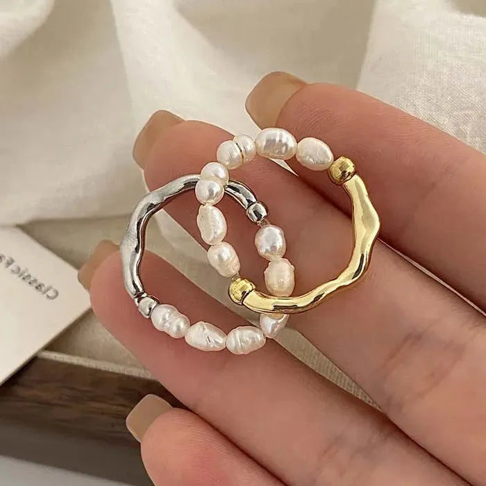 2026 Silver Pearl Geometric Handmade Wedding Rings for Women Couples Gifts Jewelry