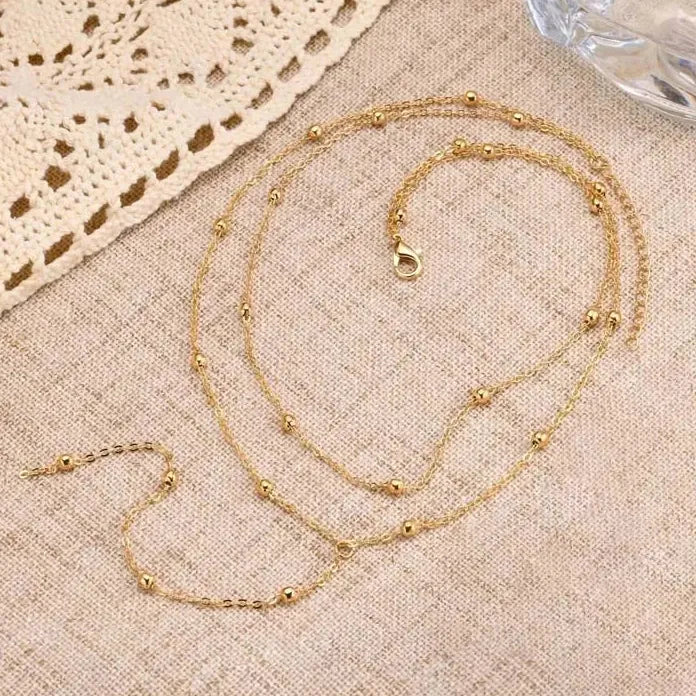 Gold Double Layer Long Chain Necklace Women Zinc Alloy Geometric Tassel