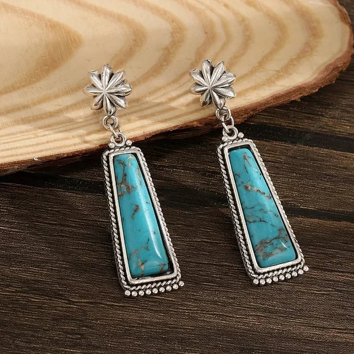 Korean Simple Geometric Square Drop Earrings with Blue Stone Zinc Alloy Jewelry