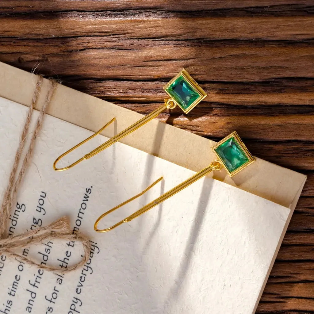 Geometric Square Gold Drop Earrings Women Zinc Alloy Long Hook Jewelry