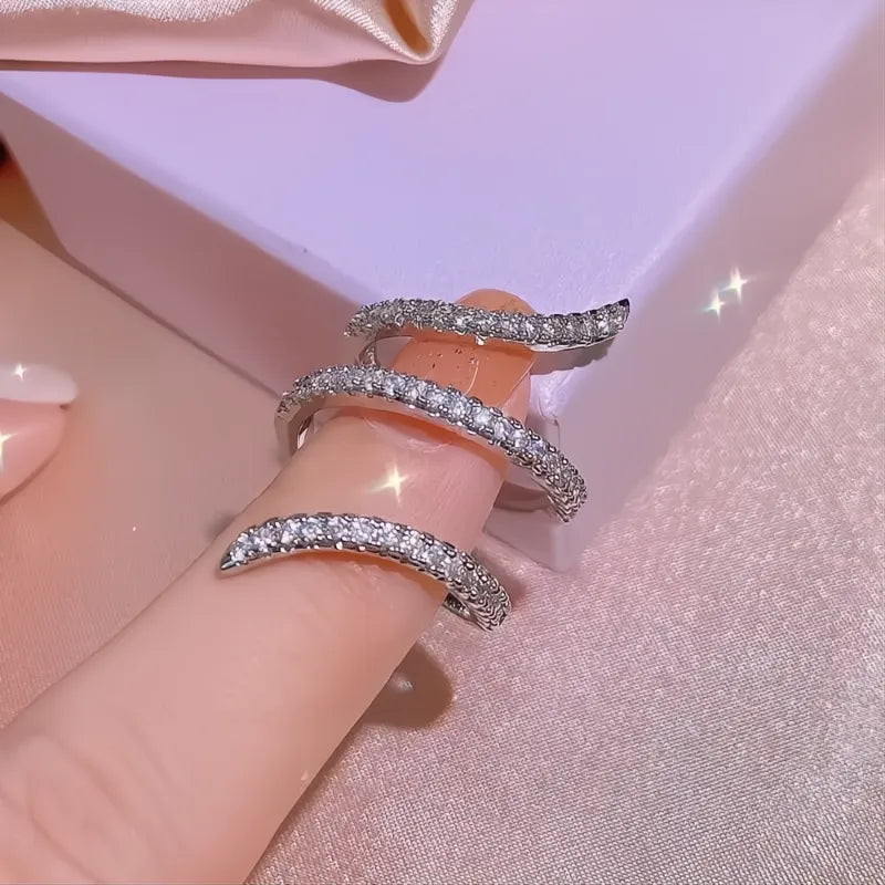 One Size Adjustable Wrapped Finger Ring for Women Silver Color Full Paved Sparkling CZ Cubic Zirconia Statement Jewelry