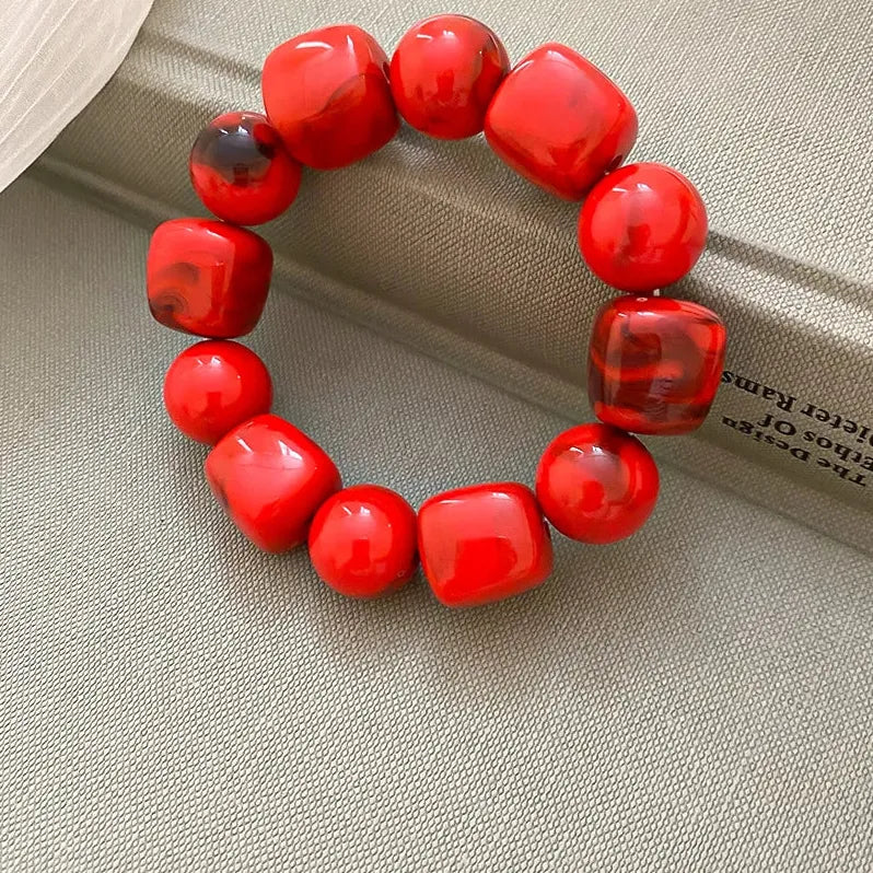 Boho Acrylic Irregular Square Round Beaded Bracelet for Women Korean Fashion