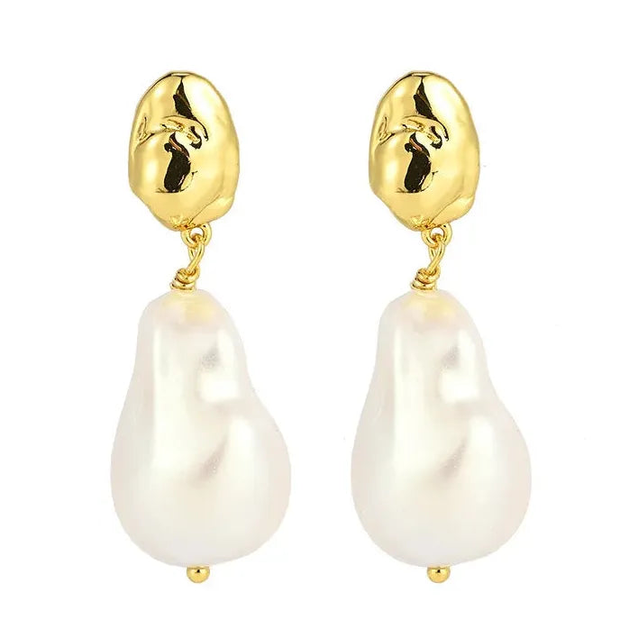 Irregular Champagne Pearl Drop Earrings Bridal Wedding Jewelry Gift Women