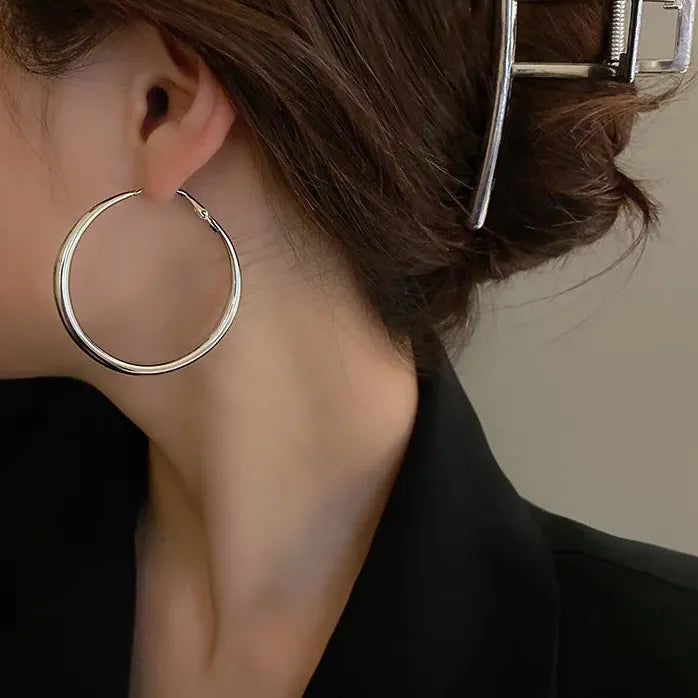 Glossy Chunky Gold Hoop Earrings for Women Geometric Vintage Jewelry