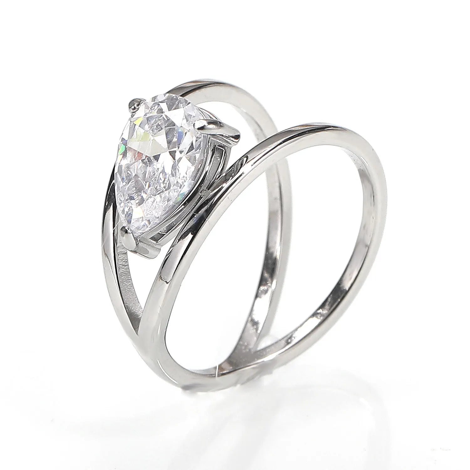 18k Gold Plated Stainless Steel Double Layer Circle Waterdrop Zircon Ring Women