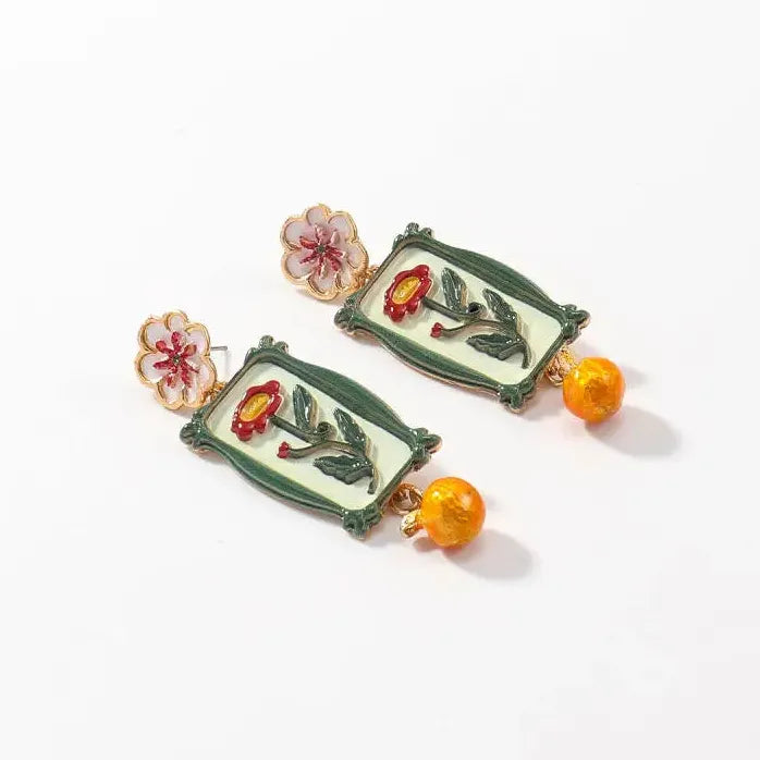 Retro Flower Dangle Earrings for Women Plant Motif Drop Jewelry Vintage Charm
